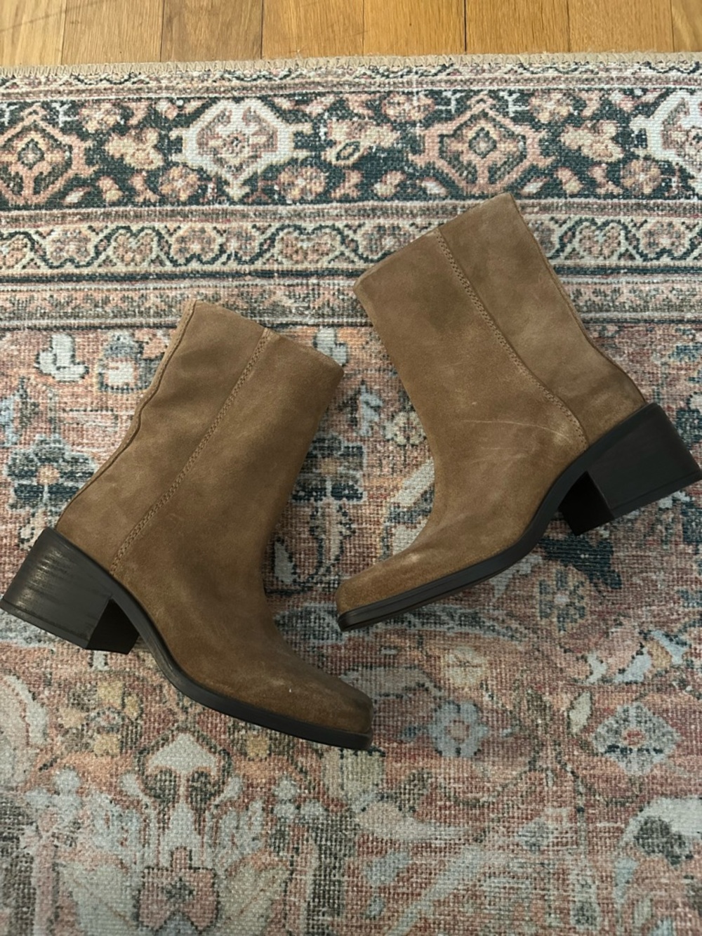 Zara Tan Suede Mid-Calf Heeled Boots